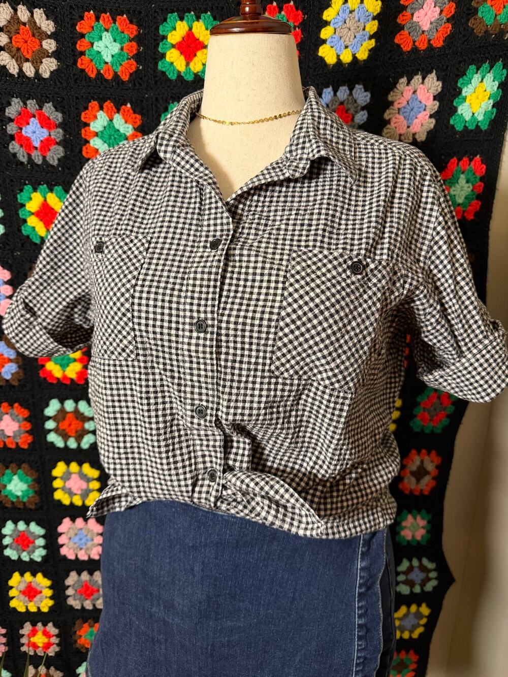 White Stag Black White Gingham Button Down Shirt Women’s XL 16/18